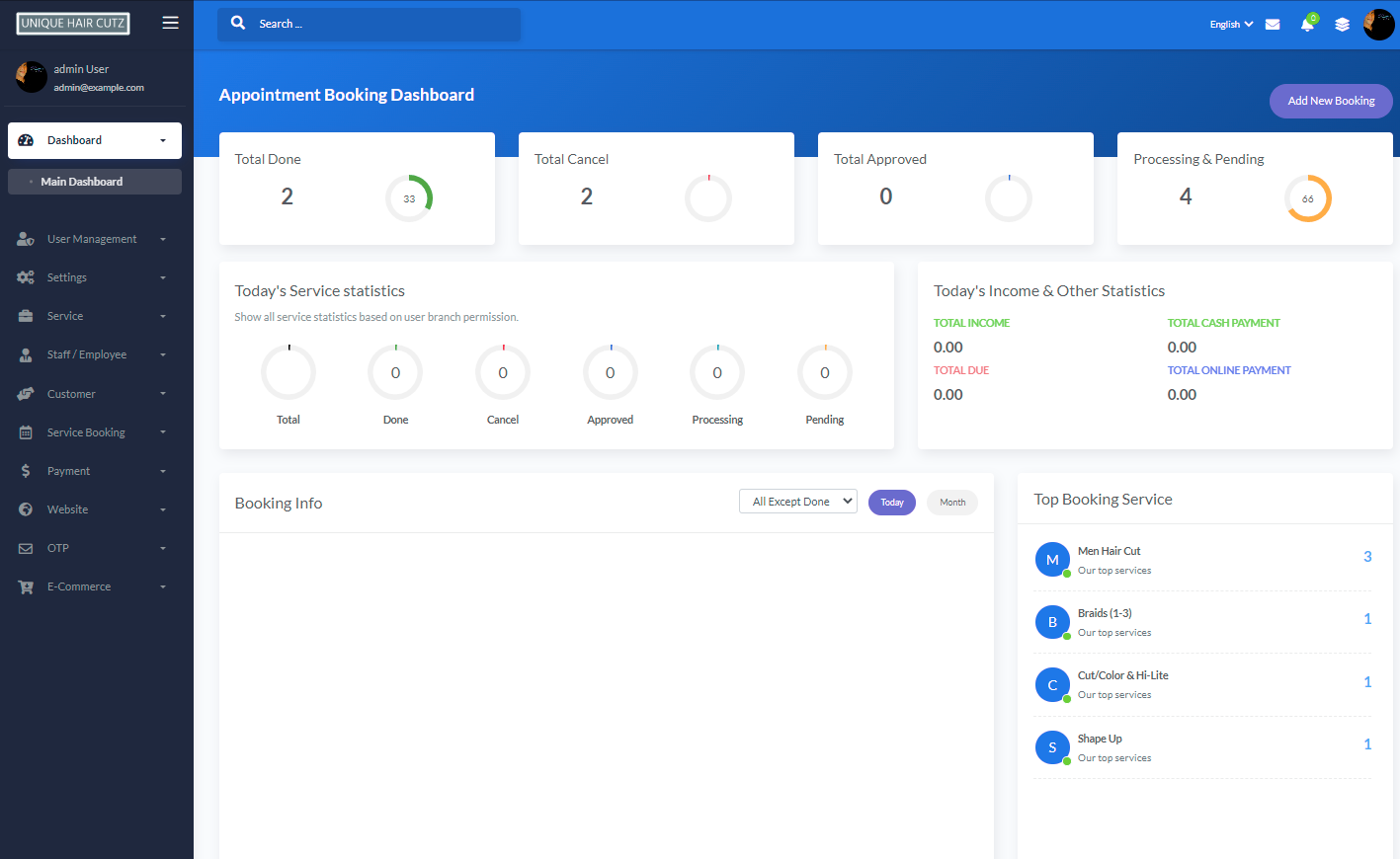 Admin for Hair Salon Managment System